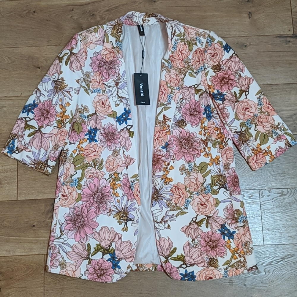 Venti6 open front  floral blazer 3/4 sleeves M